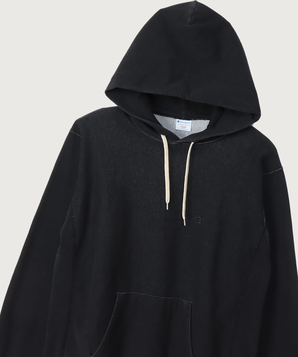 챔피온(CHAMPION) 리버스위브 루즈핏 스티치 후드 티셔츠 Off Black