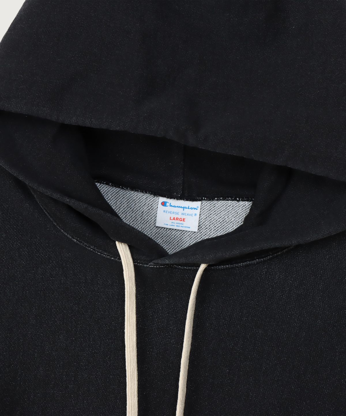 챔피온(CHAMPION) 리버스위브 루즈핏 스티치 후드 티셔츠 Off Black