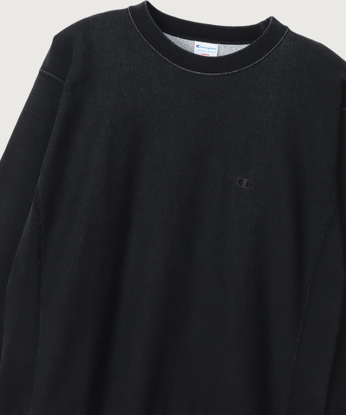 챔피온(CHAMPION) 리버스위브 루즈핏 스티치 크루넥 스웨트셔츠 Off Black