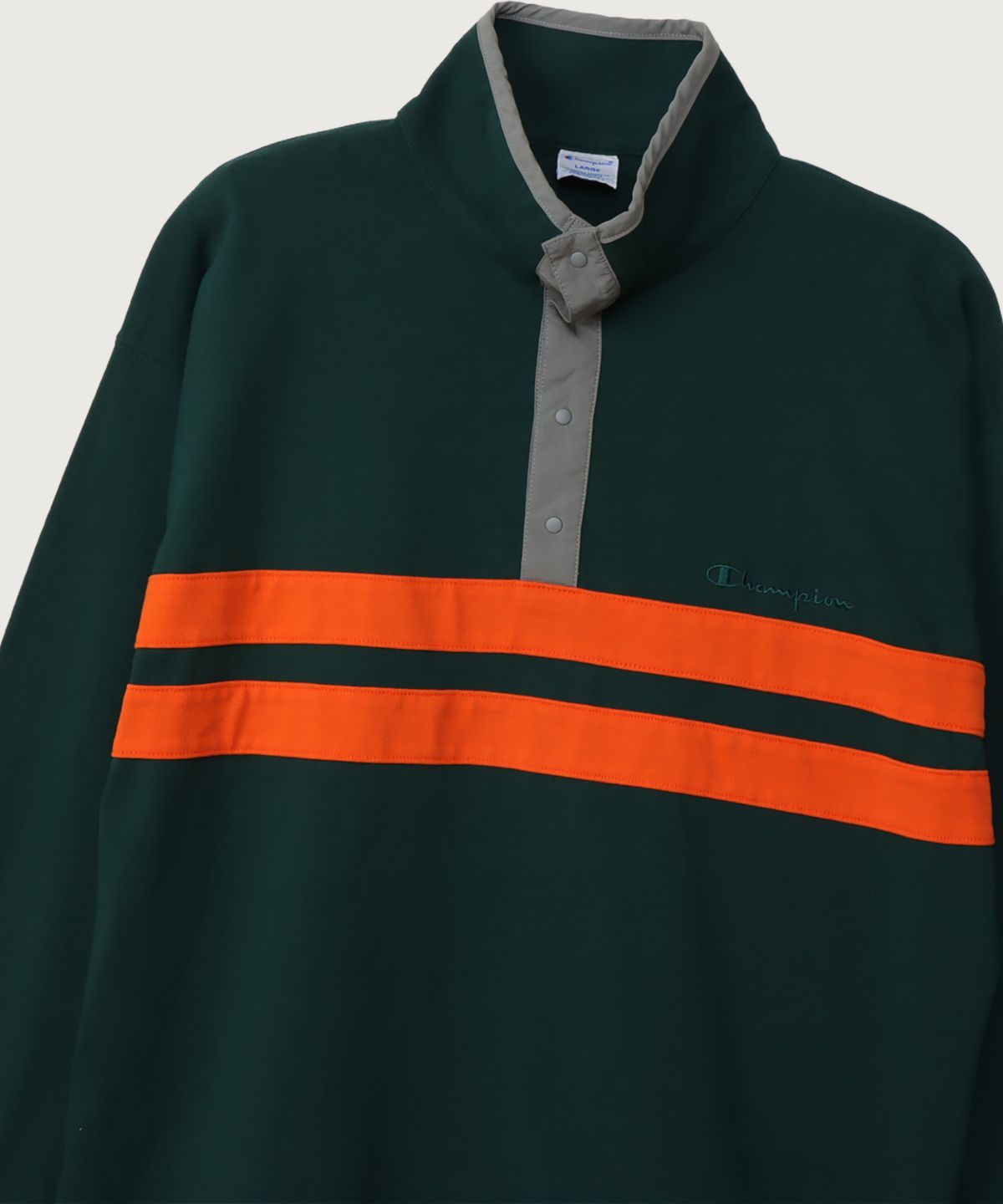 챔피온(CHAMPION) 하프 스냅 오버핏 조그택 롱슬리브 티셔츠 Dark Green