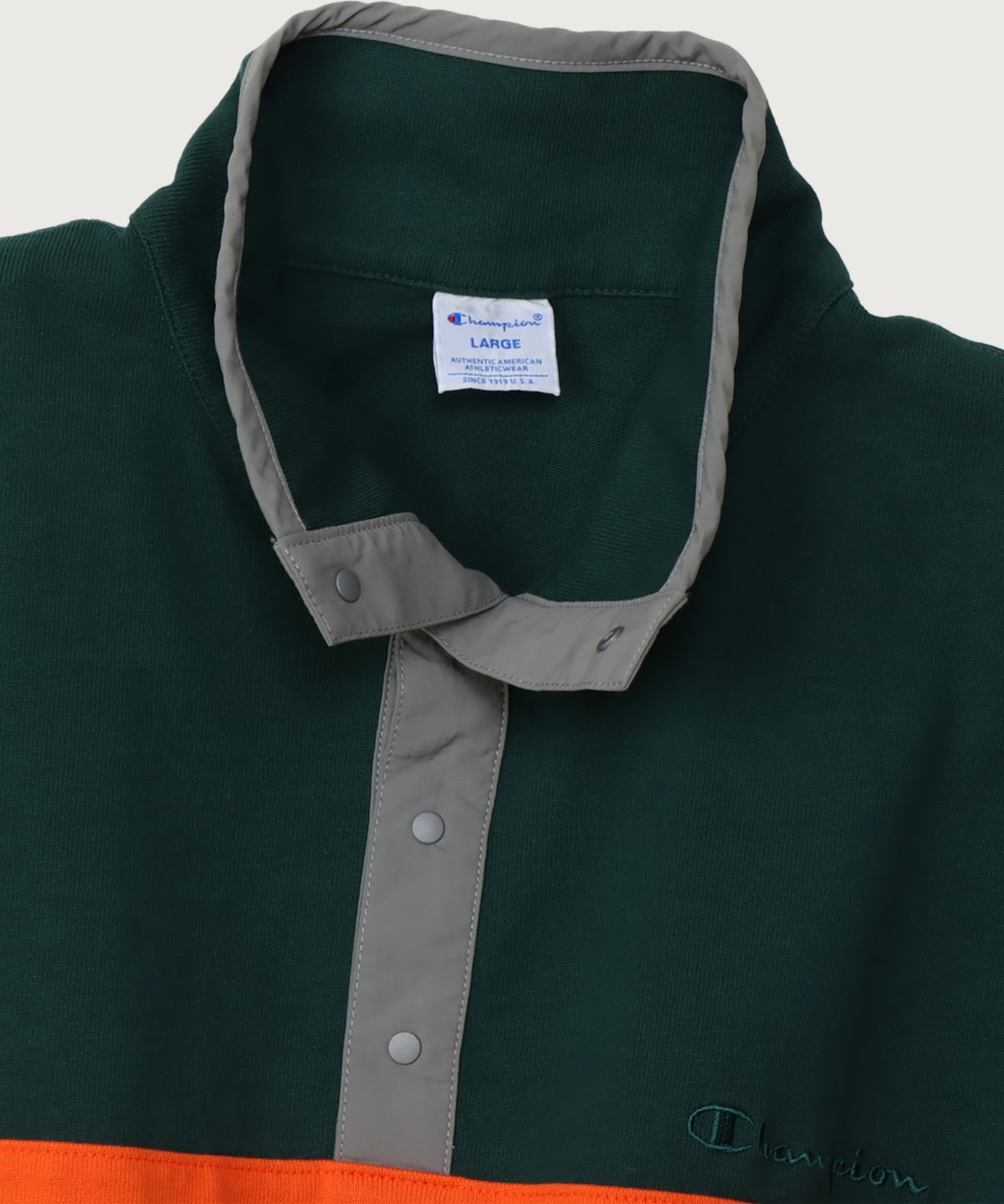 챔피온(CHAMPION) 하프 스냅 오버핏 조그택 롱슬리브 티셔츠 Dark Green