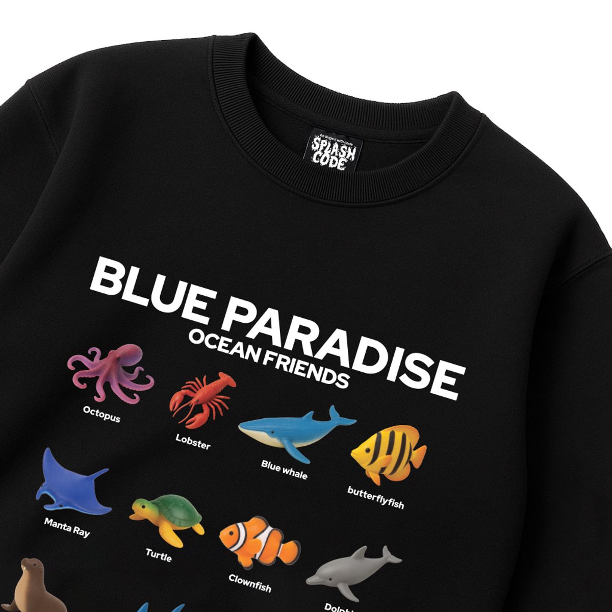 스플래시코드(SPLASHCODE) 헤비 크루넥 맨투맨 블랙 - 블루 파라다이스(Blue Paradise)