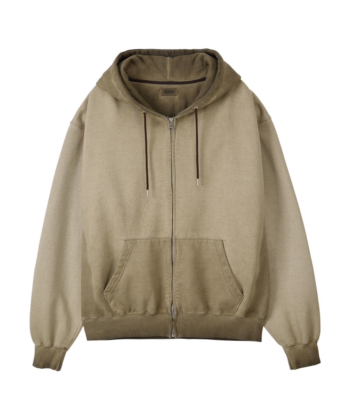 노앙(NOHANT) MINIMAL WASHED HOODIE ZIP-UP BROWN