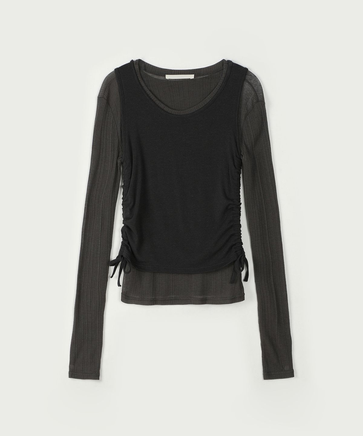 아위(AHWE) LAYERED WOOL BLENDED TENCEL T-SHIRT_CHARCOAL