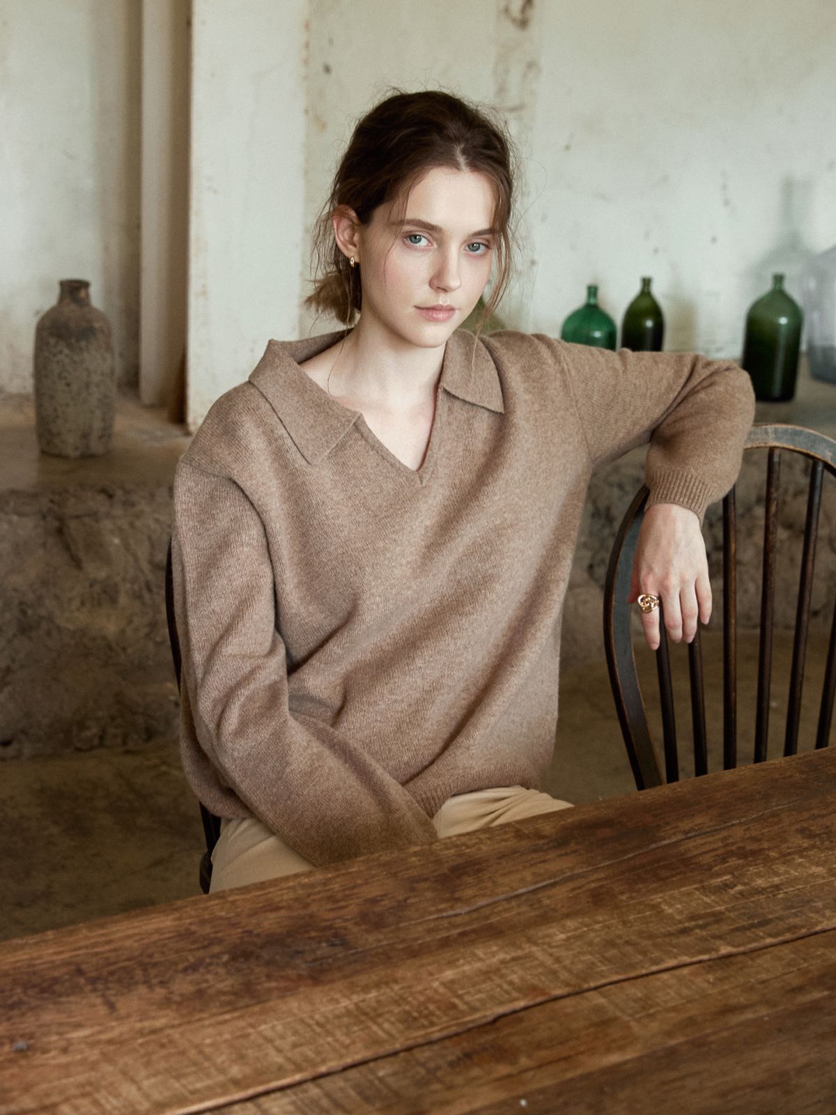 르니나(LENINA) SERIN v-neck collar wool knit_MOCHA