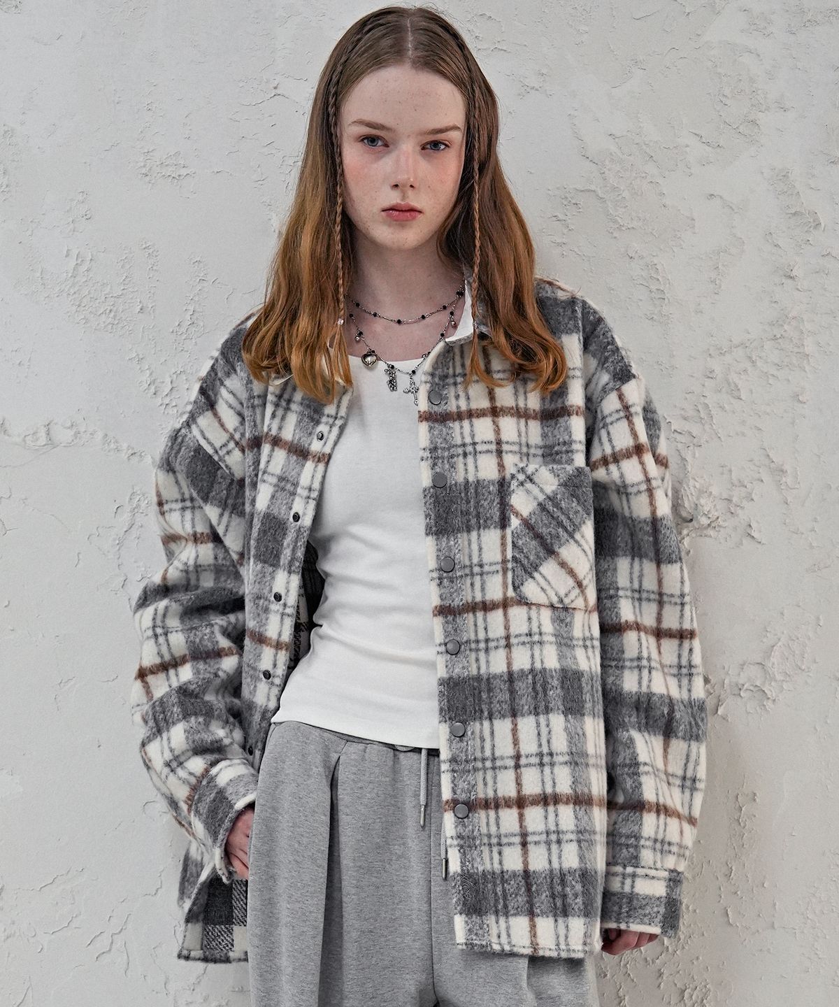 어반드레스(AVANDRESS) Albert Overfit Check Shirt Jacket GREY