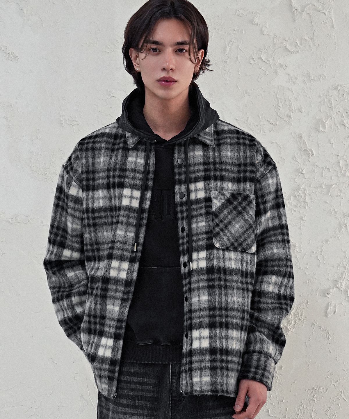 어반드레스(AVANDRESS) Sanders Check Shirt Jacket BLACK