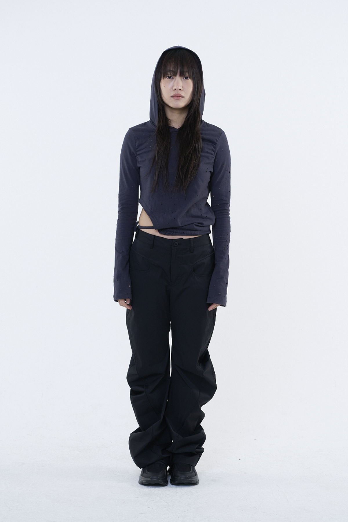 백시(BEKSI) PIPING DRAPE PANTS, BLACK