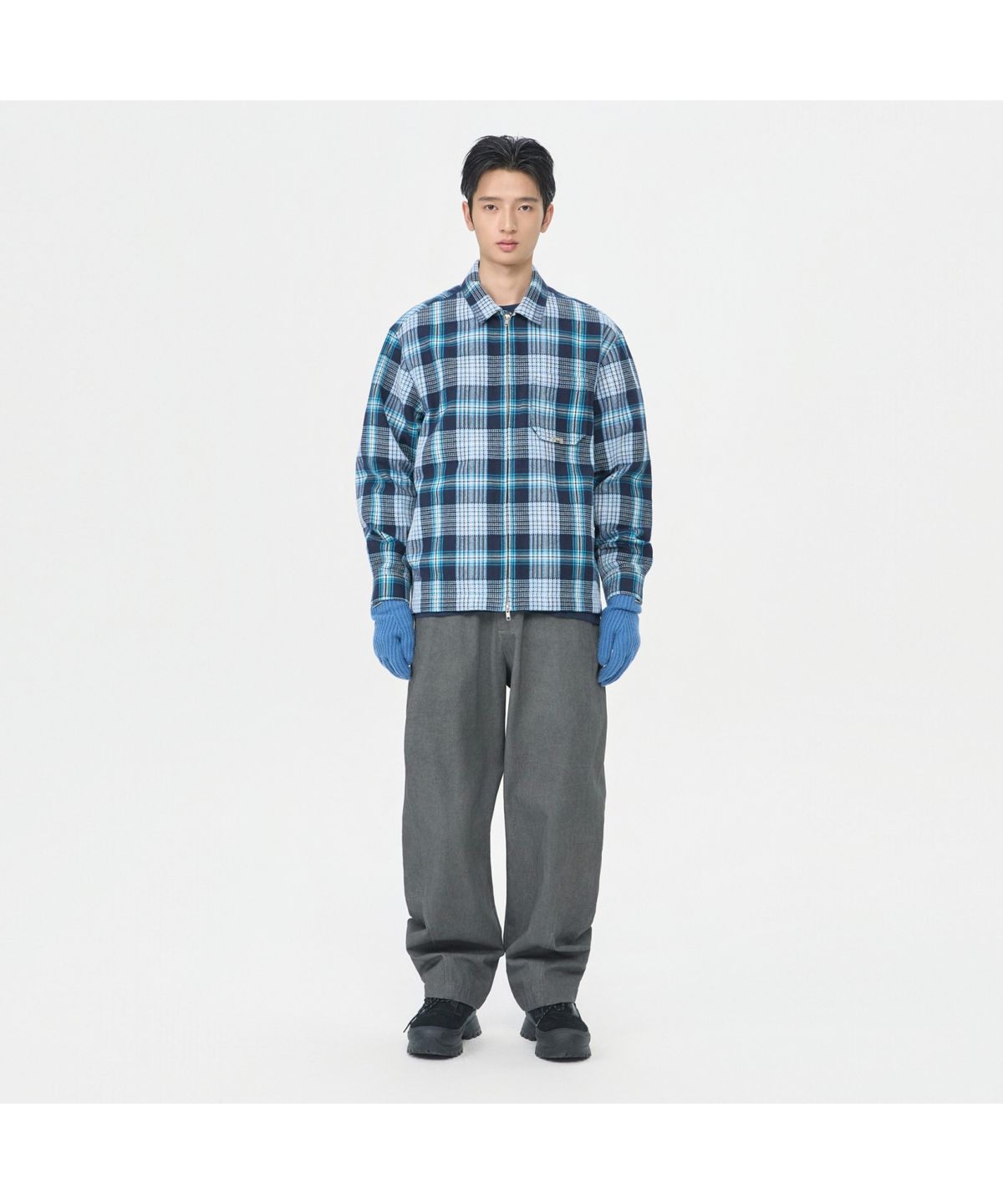 커스텀멜로우(CUSTOMELLOW) Blue Check Zip Up Outer Shirt CWSAW25303BUX