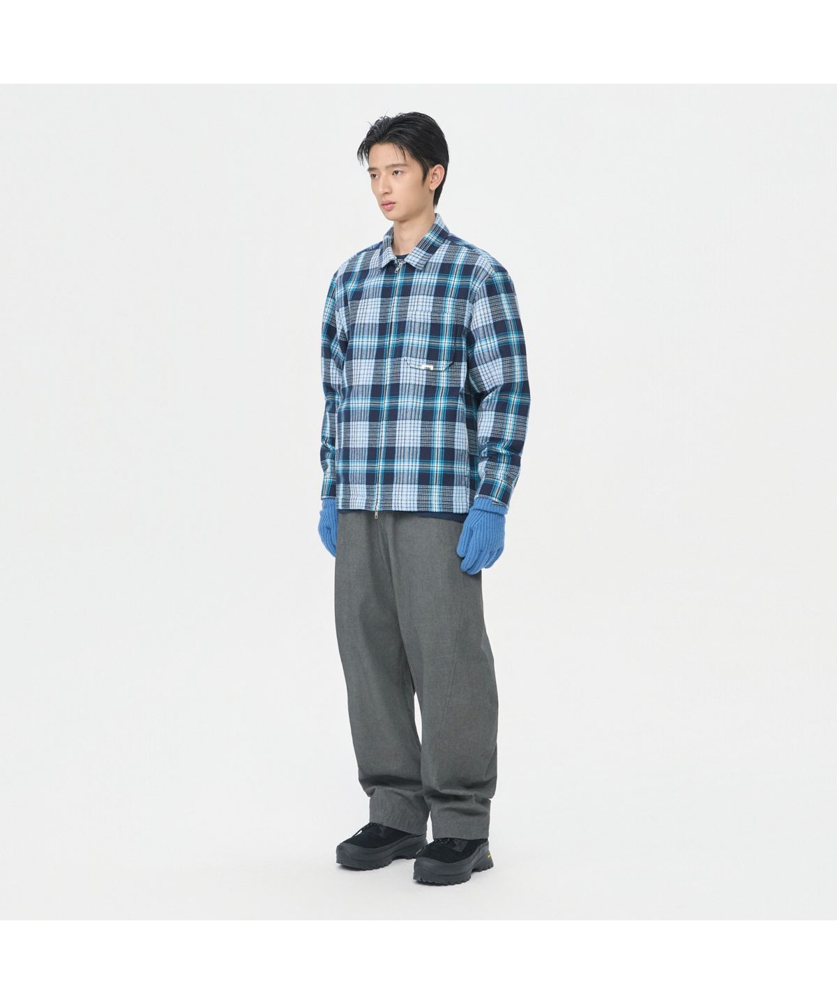 커스텀멜로우(CUSTOMELLOW) Blue Check Zip Up Outer Shirt CWSAW25303BUX