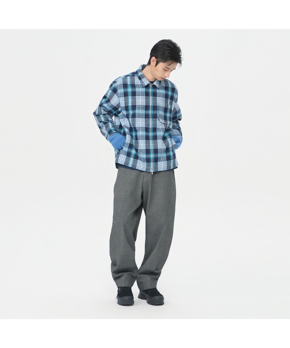 커스텀멜로우(CUSTOMELLOW) Blue Check Zip Up Outer Shirt CWSAW25303BUX