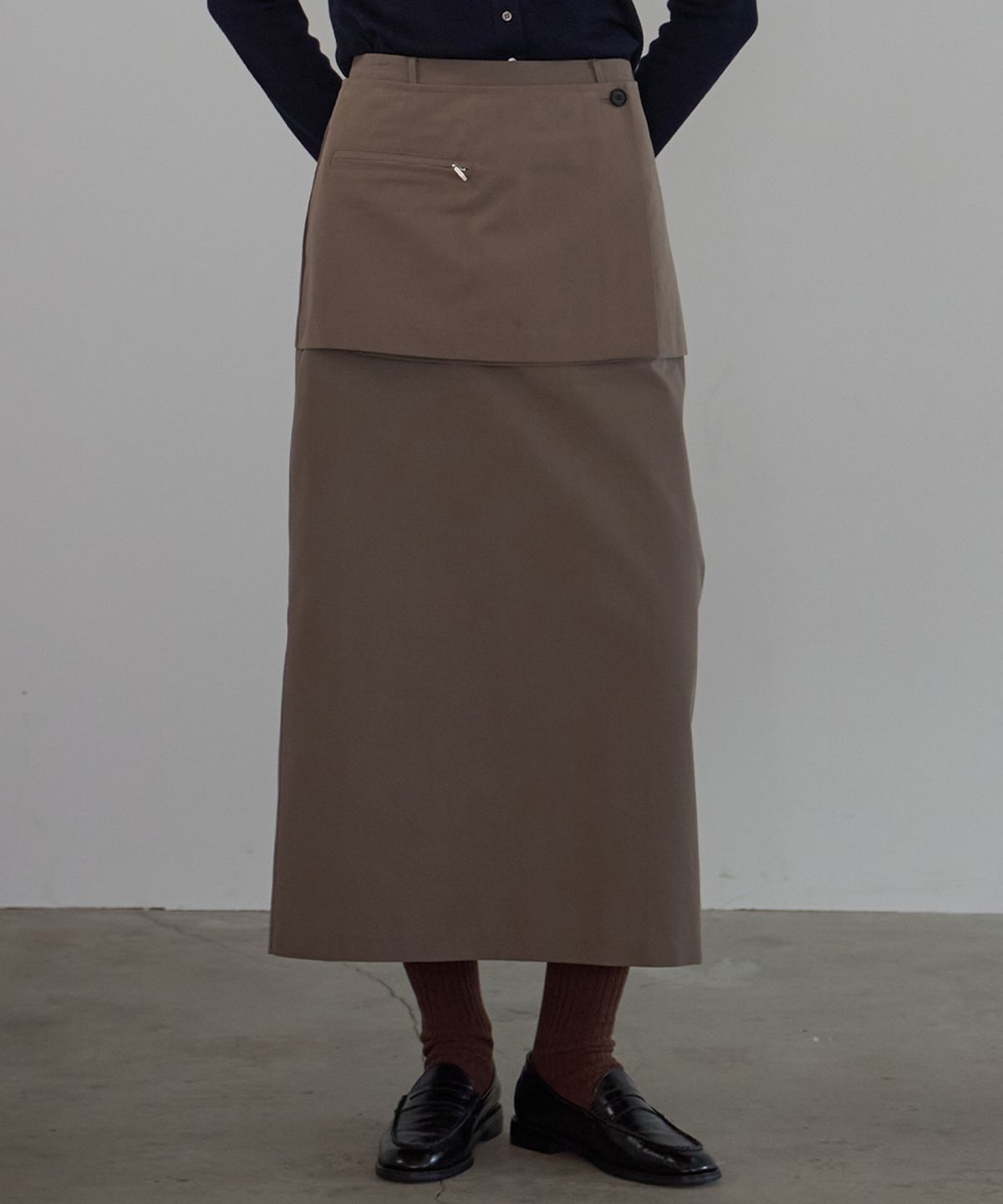 벗튼(BUT'TON) Wrap Layered Skirt (Brown)