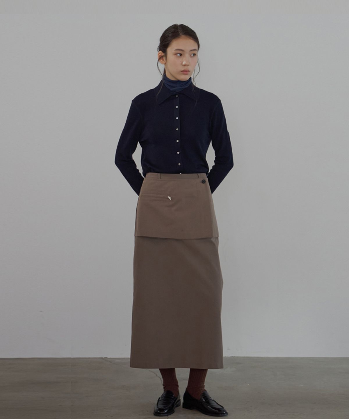 벗튼(BUT'TON) Wrap Layered Skirt (Brown)