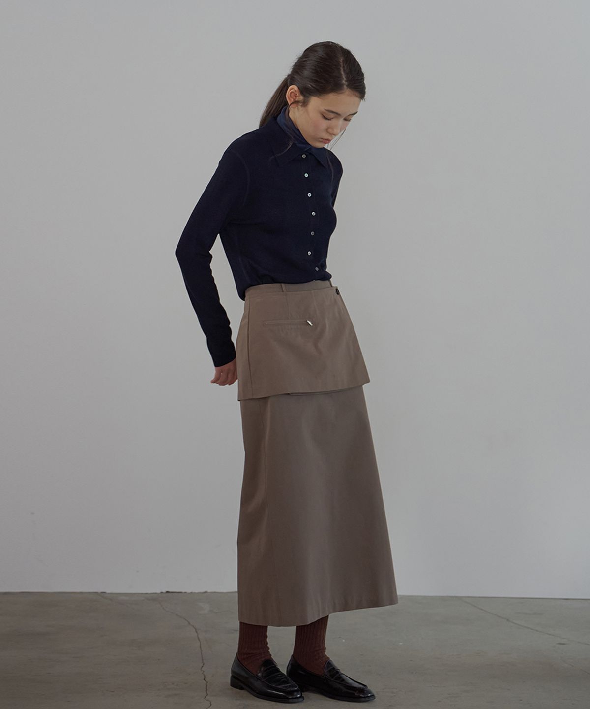 벗튼(BUT'TON) Wrap Layered Skirt (Brown)