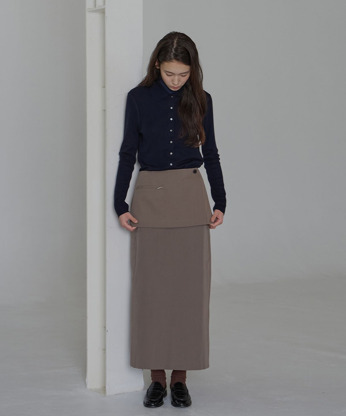 벗튼(BUT'TON) Wrap Layered Skirt (Brown)