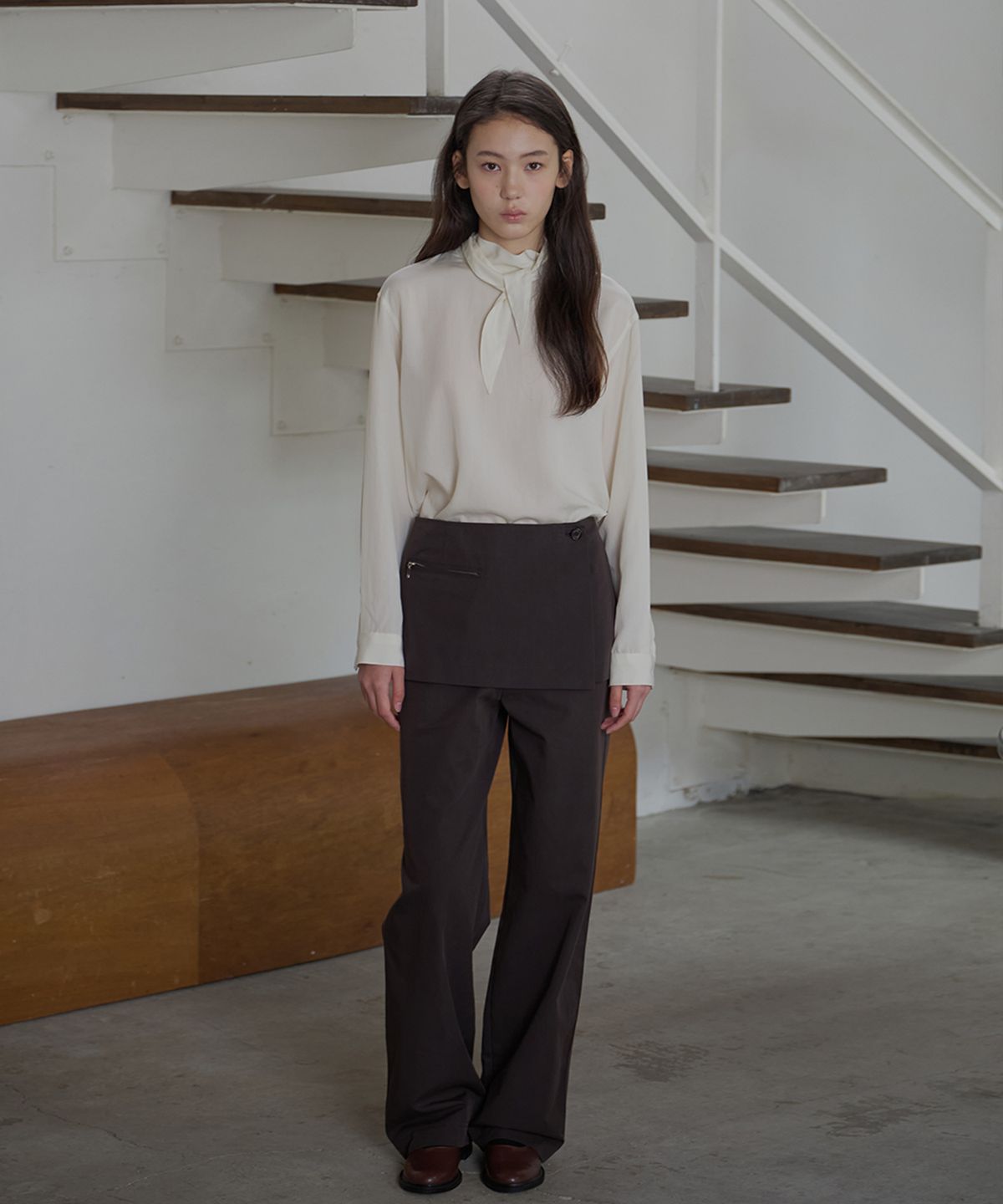 벗튼(BUT'TON) Wrap Layered Skirt (Charcoal Brown)
