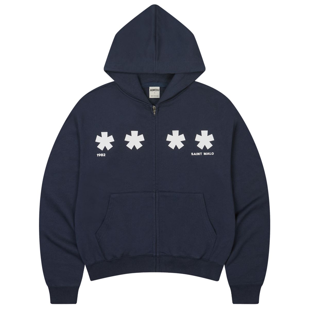 아모우(AMOU) Square Star Hoodie Zip Up NAVY