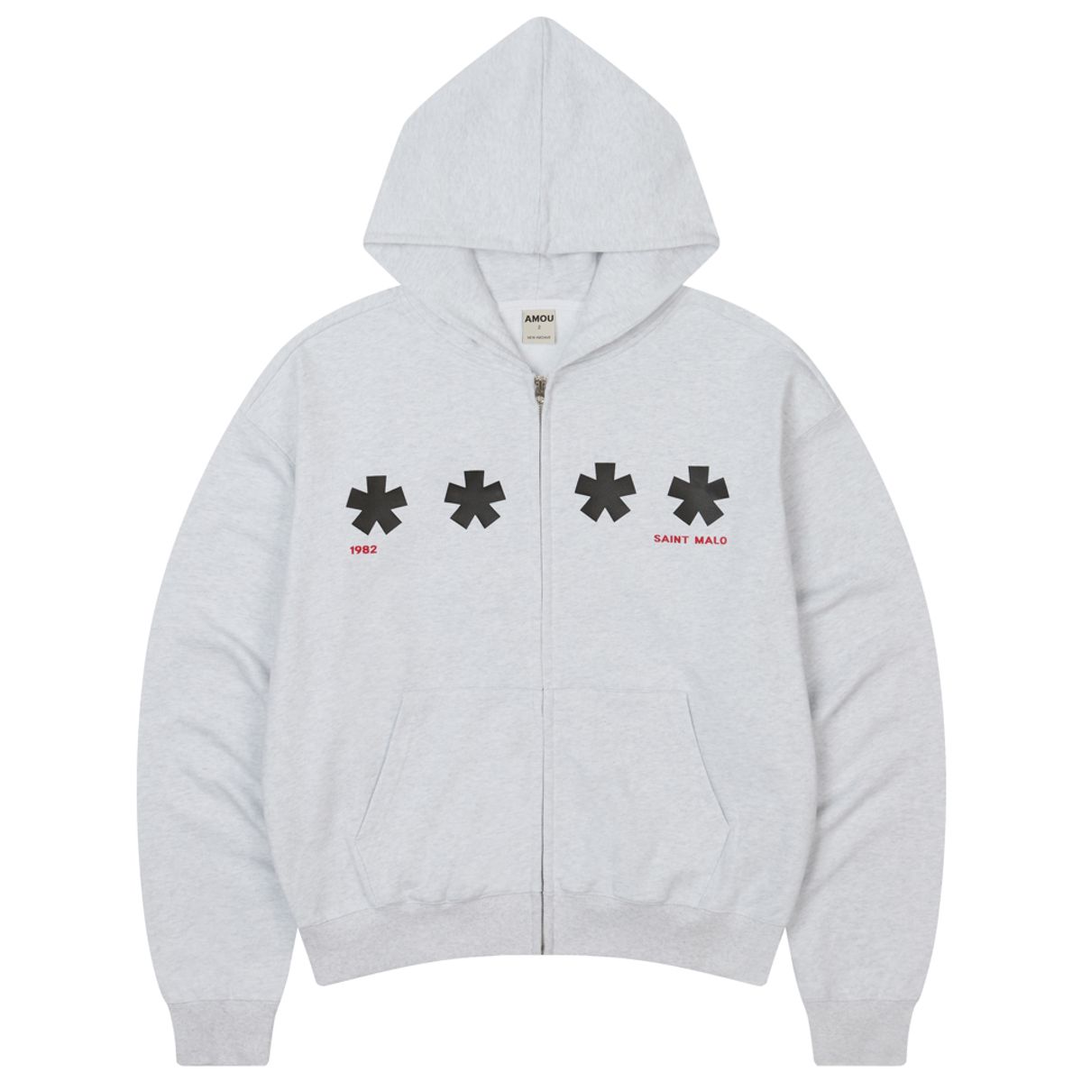 아모우(AMOU) Square Star Hoodie Zip Up WHITE MELANGE