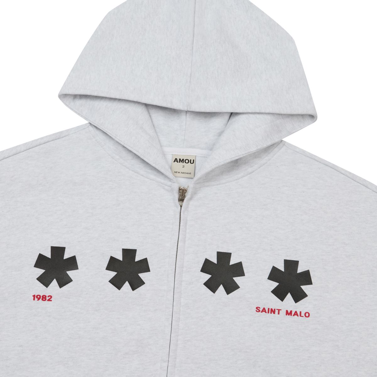 아모우(AMOU) Square Star Hoodie Zip Up WHITE MELANGE
