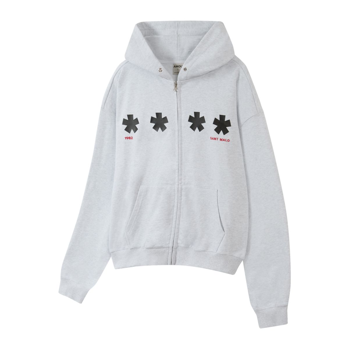아모우(AMOU) Square Star Hoodie Zip Up WHITE MELANGE