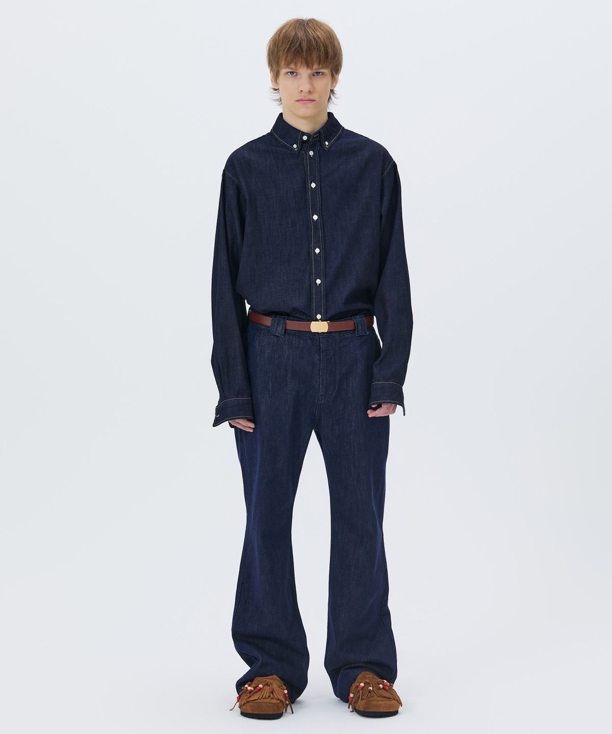 노앙(NOHANT) MINIMAL FLARE DENIM PANTS DARK BLUE