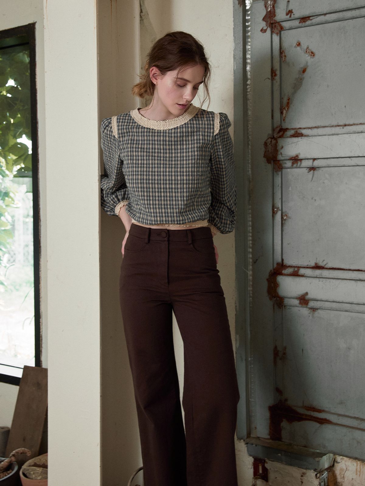 르니나(LENINA) NORA wide cotton long pants_BROWN
