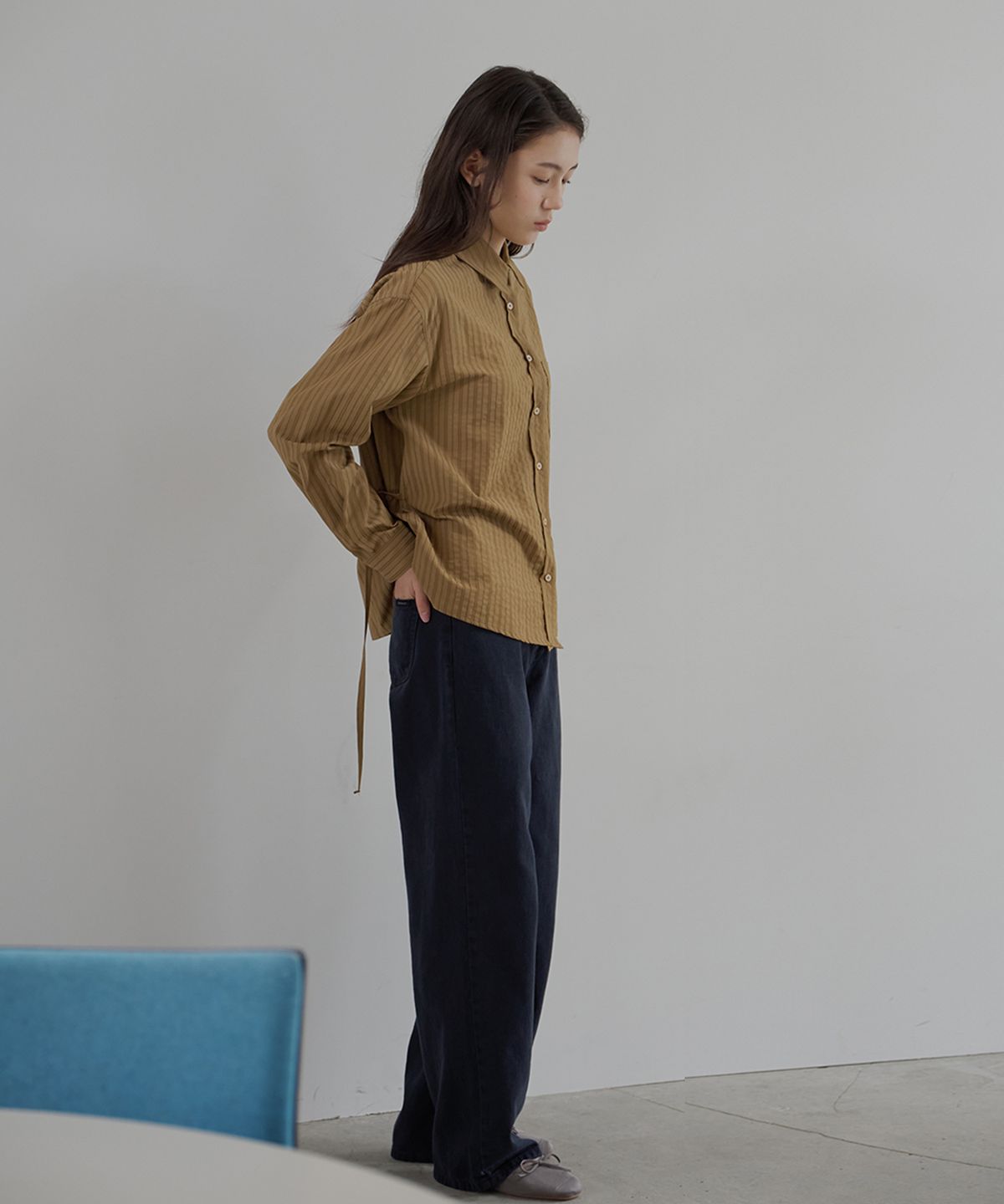벗튼(BUT'TON) Stripe Loop Shirt (Brown)