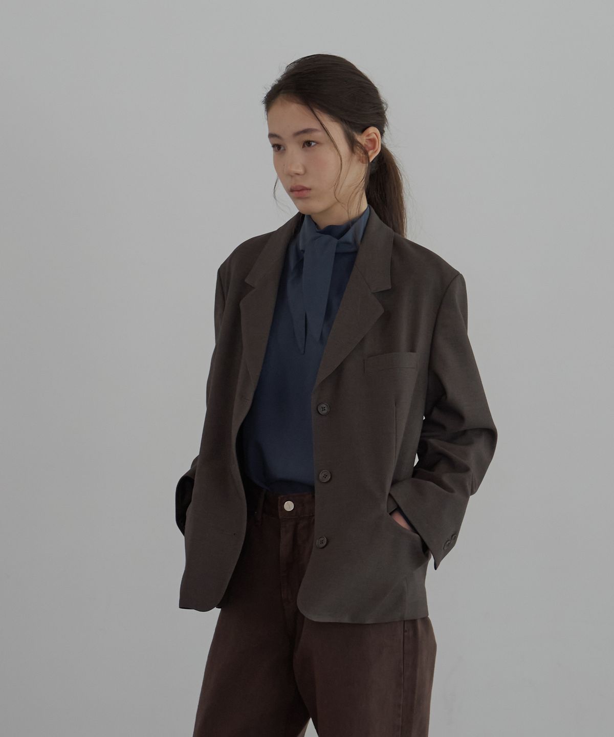 벗튼(BUT'TON) WooL Single Jacket (Chacoal-Brown)