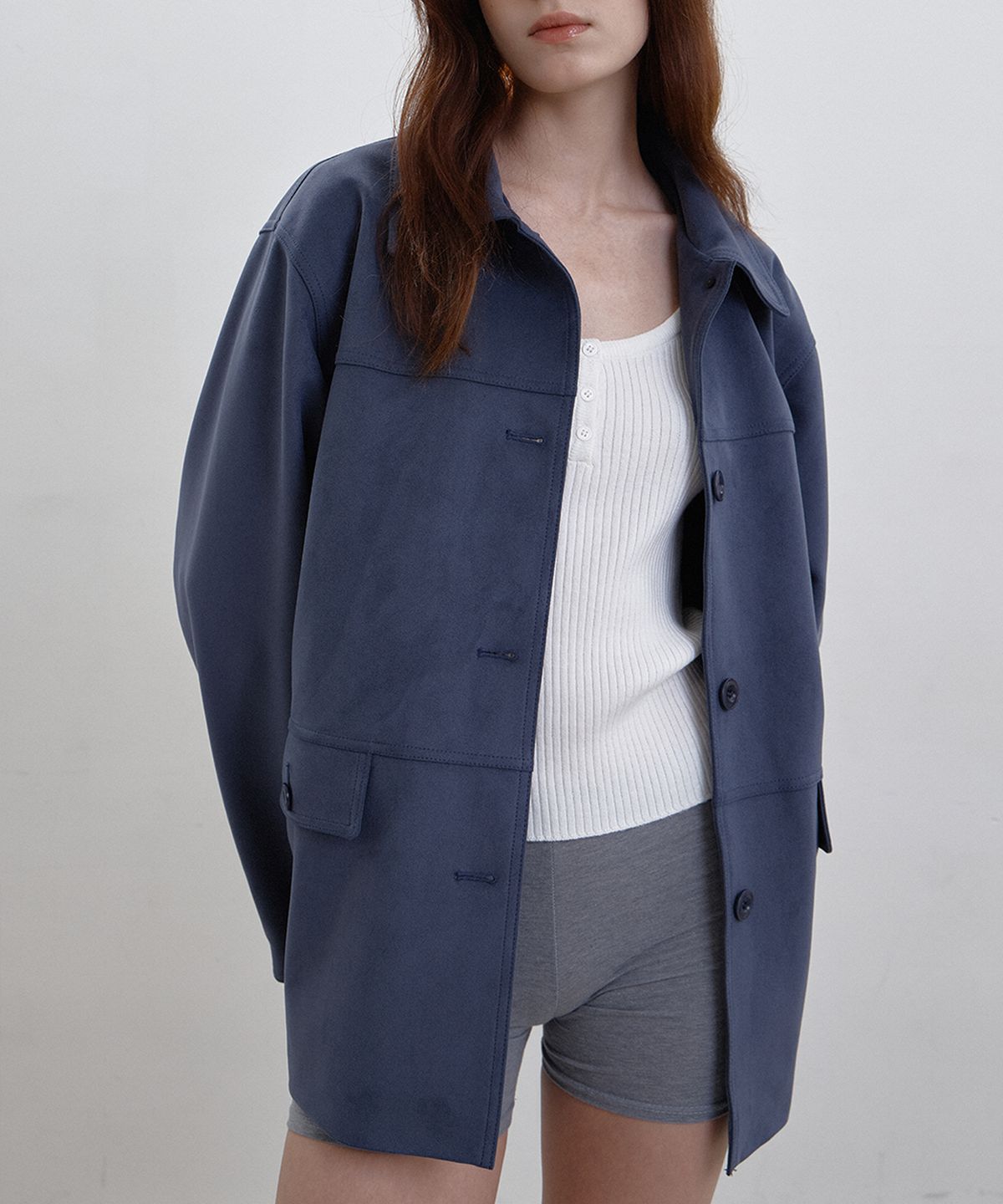 벗튼(BUT'TON) Suede Half Jacket (Blue)