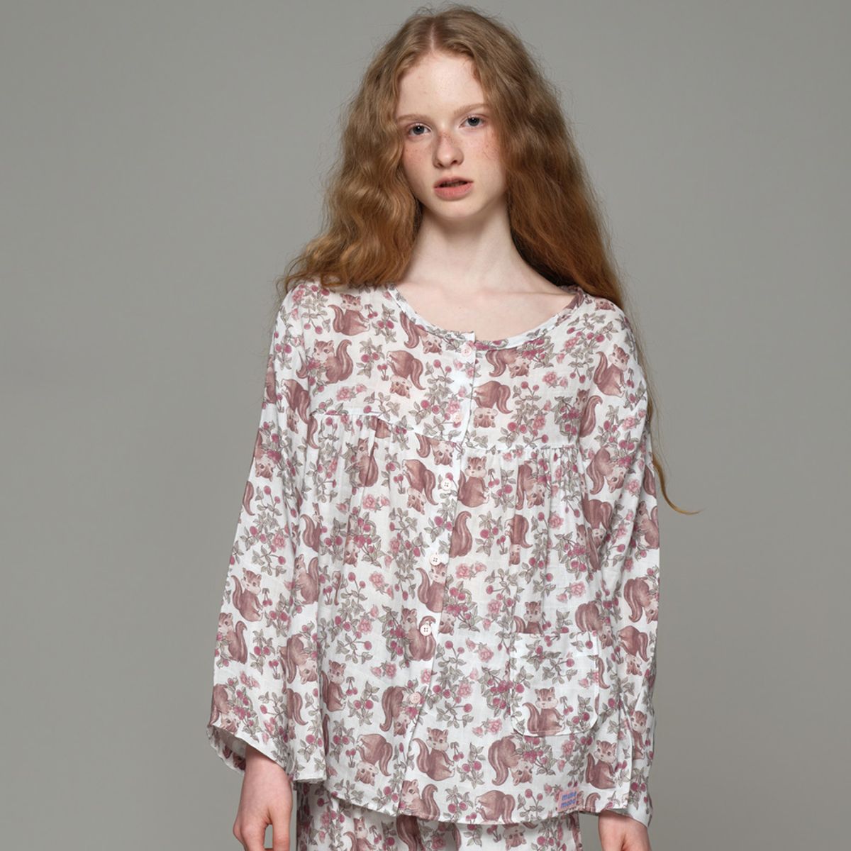 뮤즈무드(MUSEMOOD) [라운드넥][이중거즈] vintage plum rose pajama (잠옷)