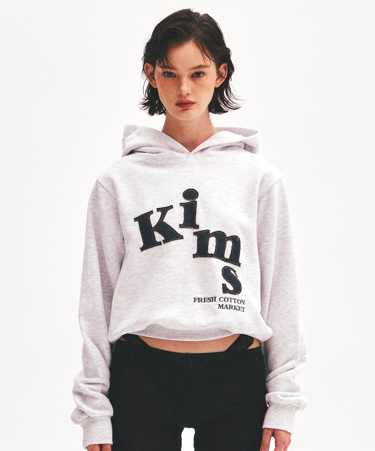 킴스 프레시 코튼 마켓(KIMS FRESH COTTON MARKET) Messy Denim App Hoodie Grey
