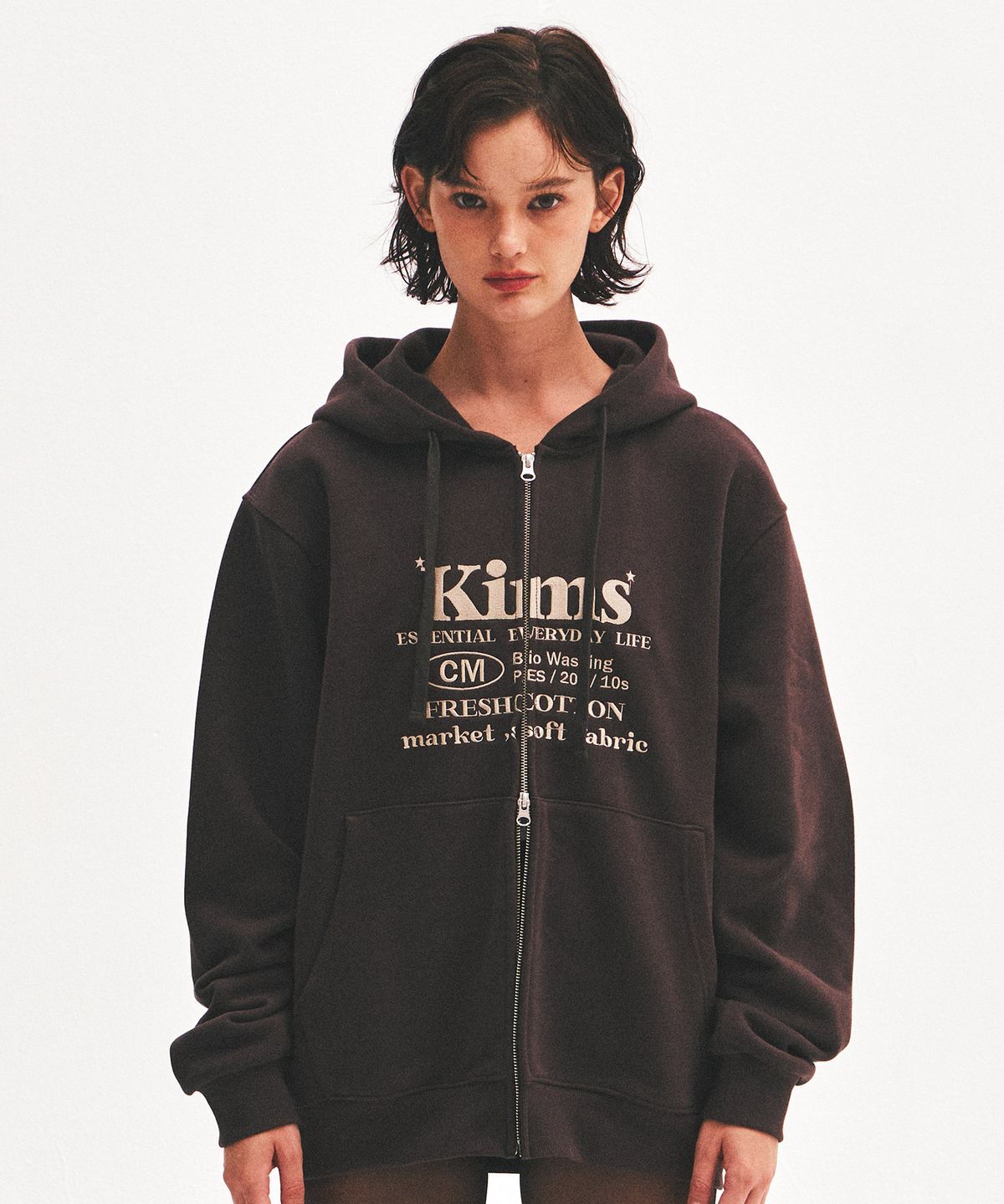 킴스 프레시 코튼 마켓(KIMS FRESH COTTON MARKET) (Unisex) Everyday Bam Logo Zip Hoodie Brown
