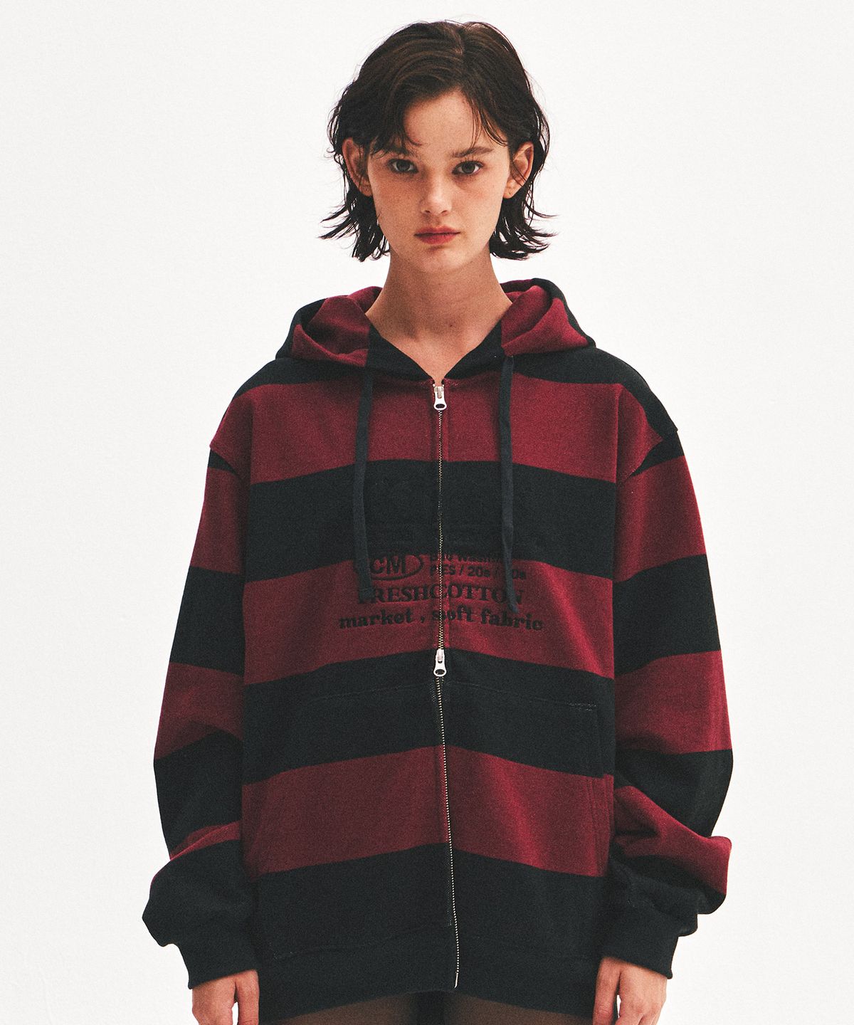 킴스 프레시 코튼 마켓(KIMS FRESH COTTON MARKET) Kims Stripe Zip Hoodie Red