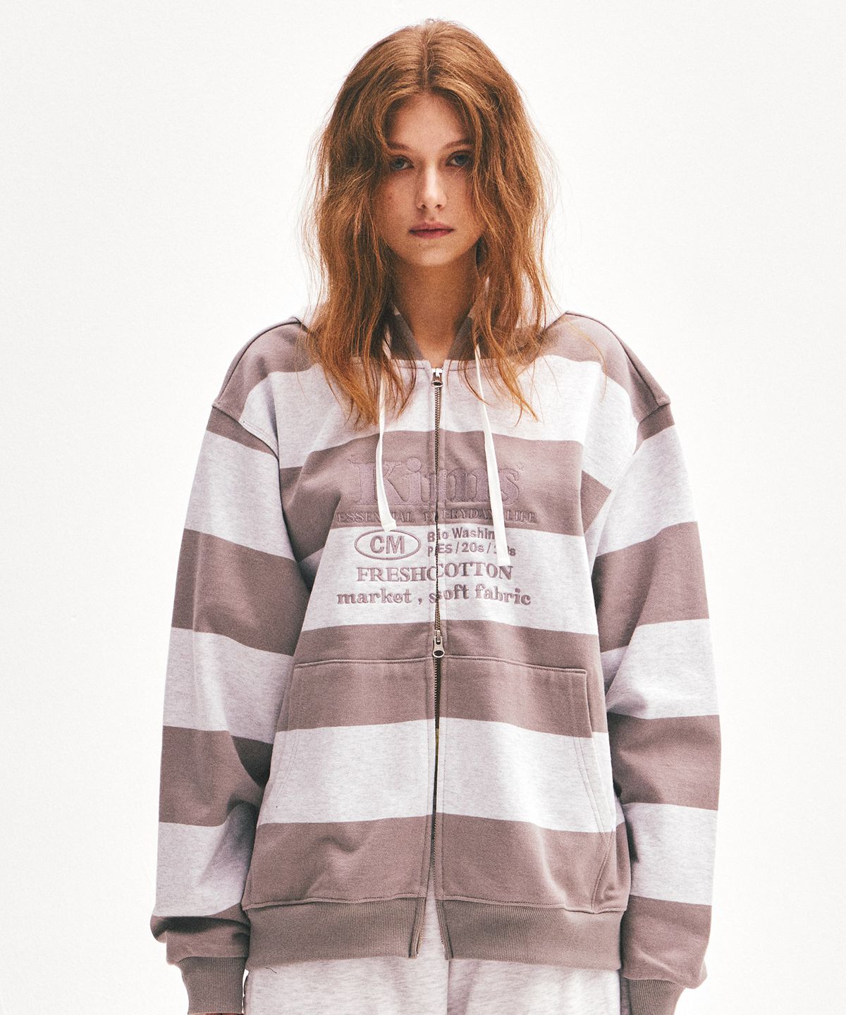 킴스 프레시 코튼 마켓(KIMS FRESH COTTON MARKET) Kims Stripe Zip Hoodie Grey