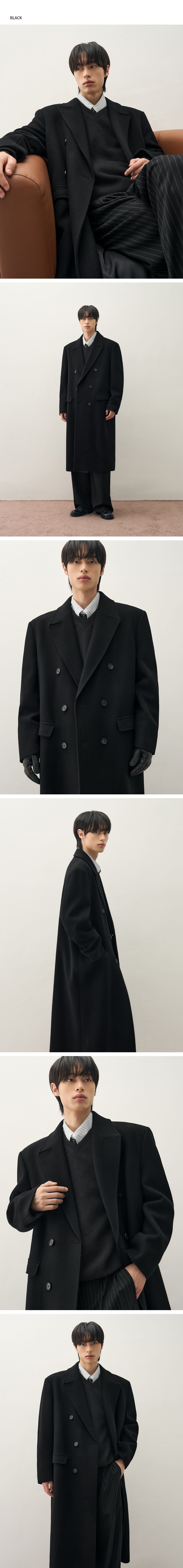 MUSINSA | DRAW FIT Premier Wool Maxi Double Chester Coat [BLACK]