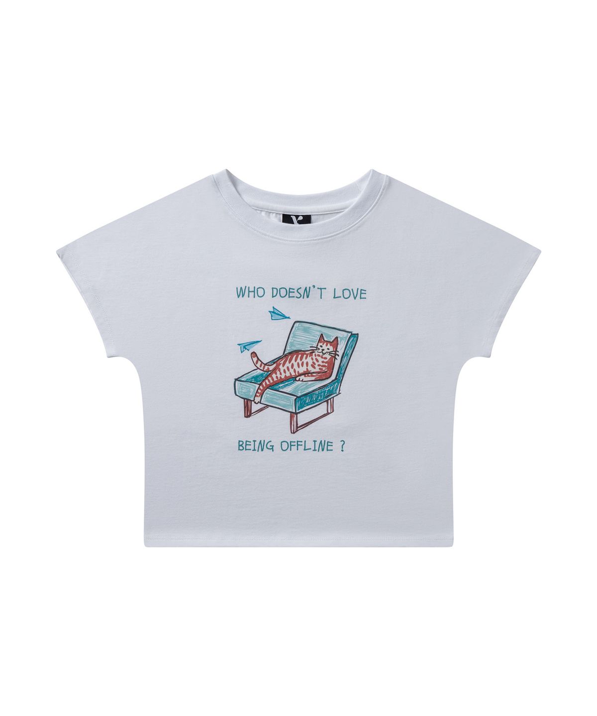 베스티리아(VESTIRYA) Lazy kitty Crop T-shirts White