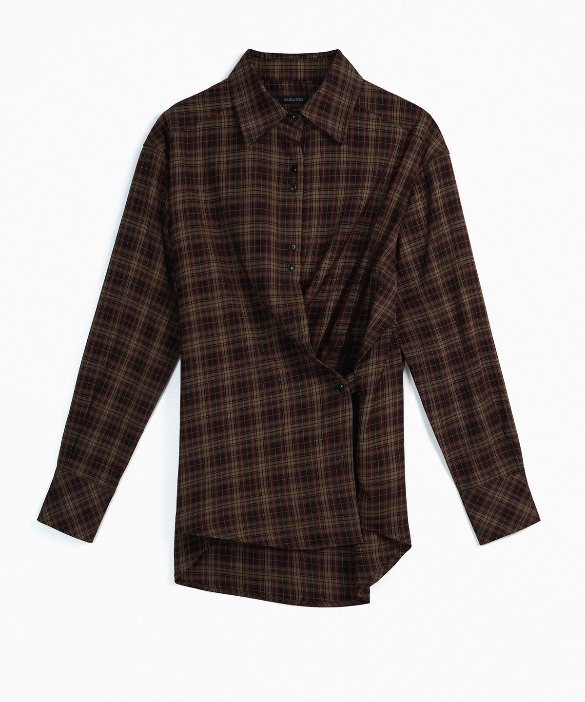 하우스 오브 폰드(HOUSE OF POND) Plaid Check Cross Button Shirt_Brown