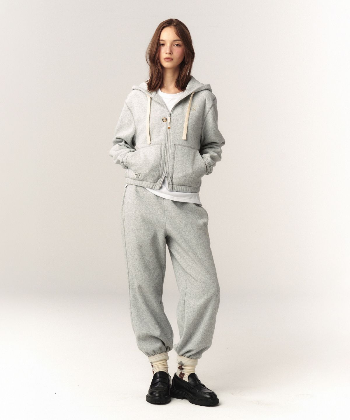 세터(SATUR) (W) 테오 브러쉬드 플리스 조거 팬츠 멜란지 그레이