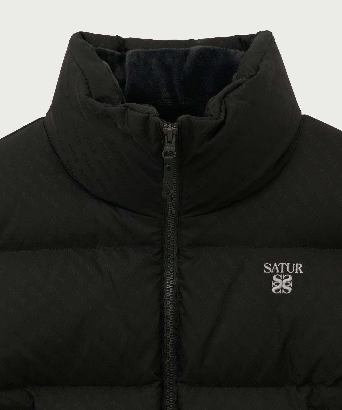 세터(SATUR) (W) 로렌 자카드 크롭 덕 다운 패딩 블랙