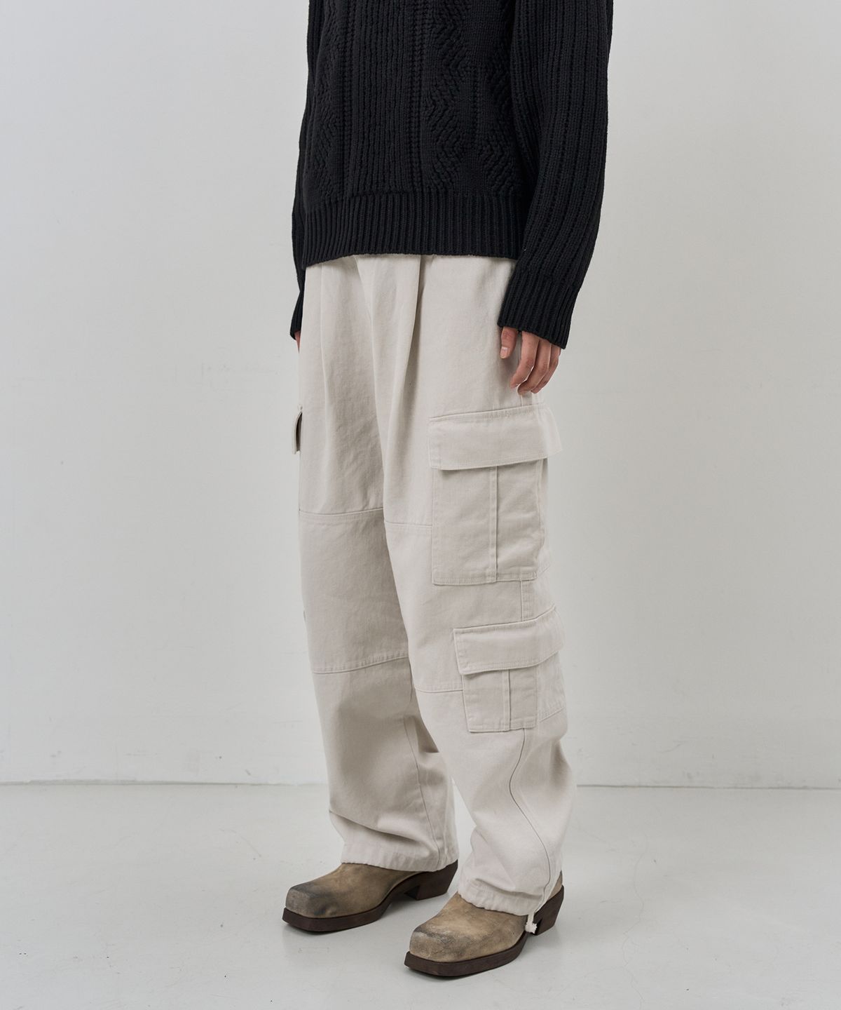 누아클레(NUAKLE) (m) 필드 와이드 카고 팬츠_소프트 크림