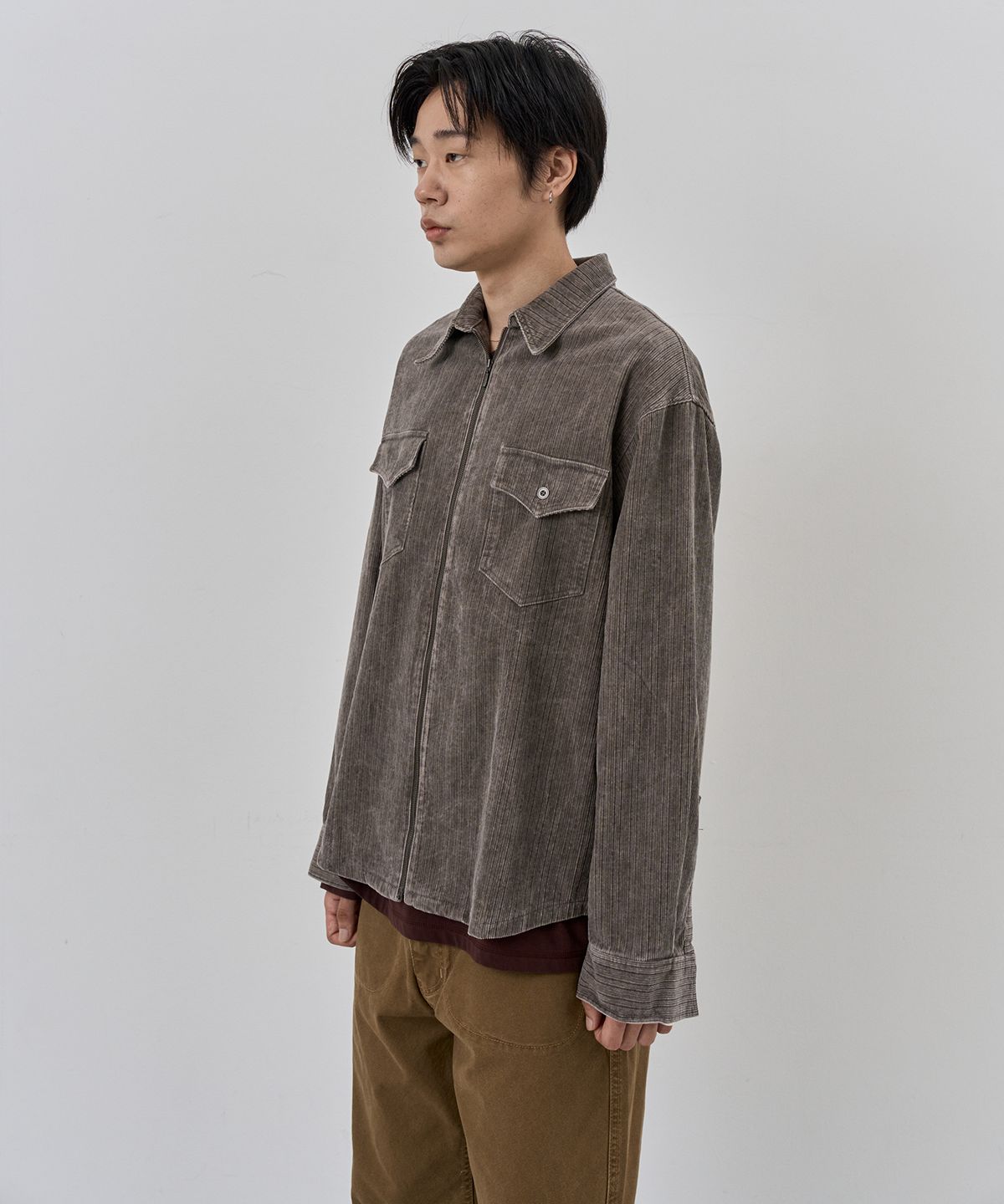 누아클레(NUAKLE) (m) 피그먼트 코드 셔츠_빈티지 그레이