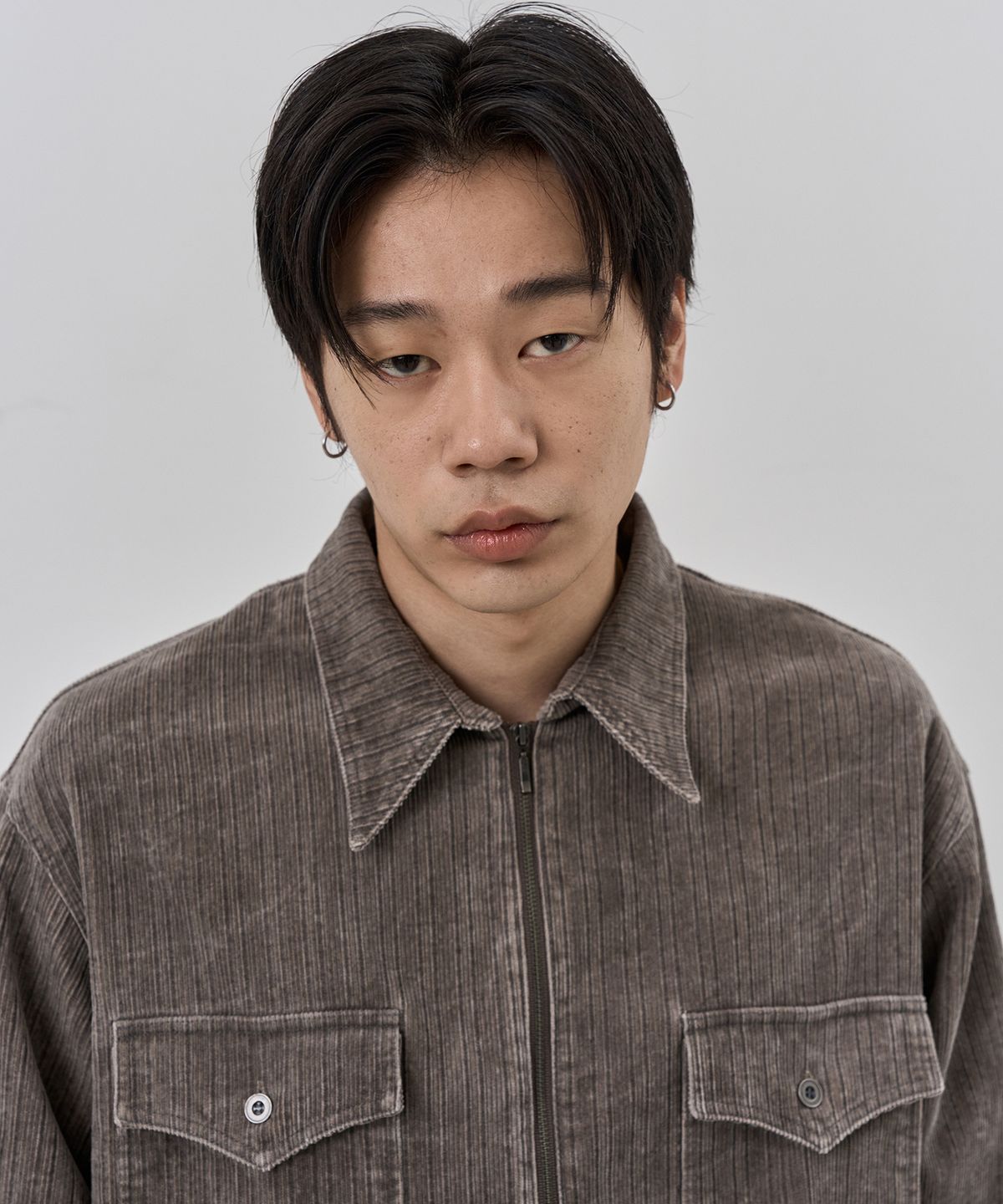 누아클레(NUAKLE) (m) 피그먼트 코드 셔츠_빈티지 그레이