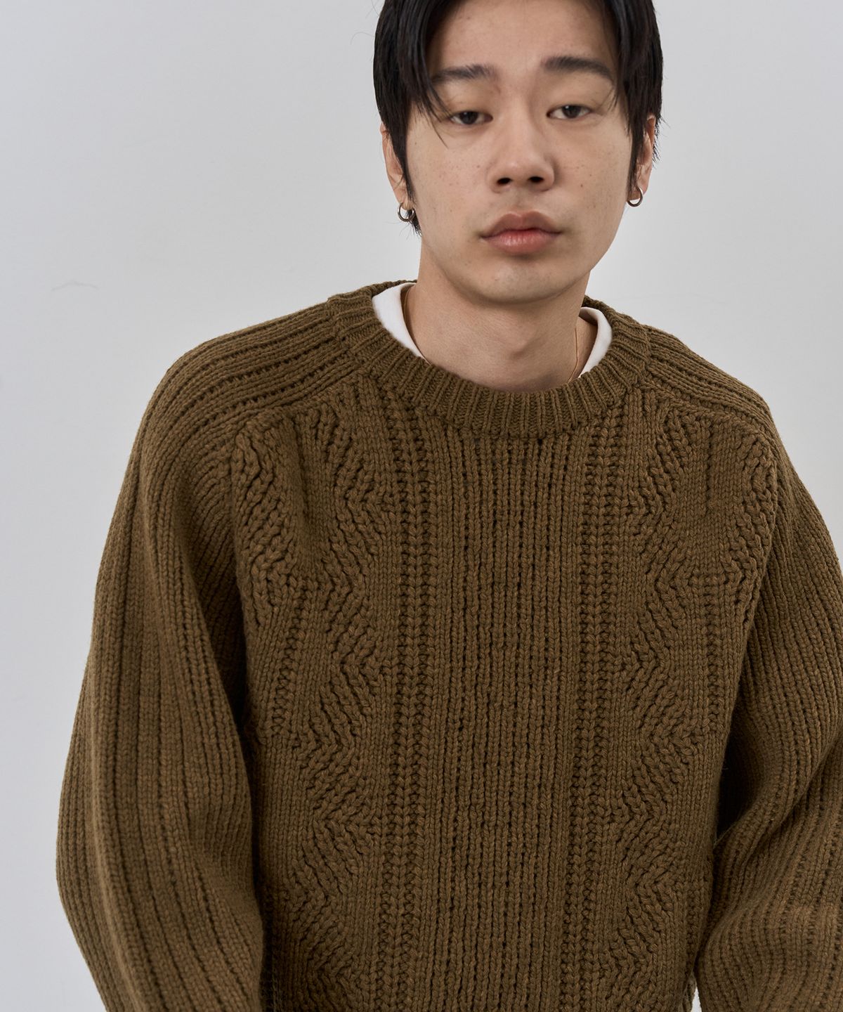 누아클레(NUAKLE) (m) 아란 케이블 니트_시나몬