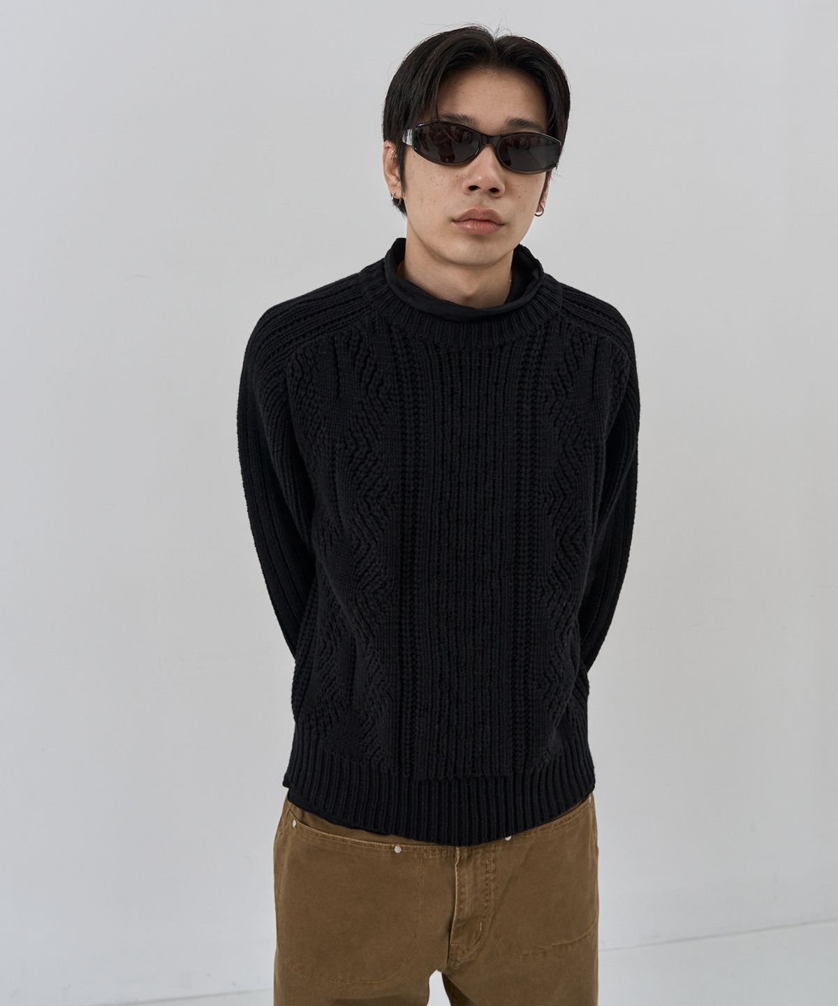 누아클레(NUAKLE) (m) 아란 케이블 니트_블랙