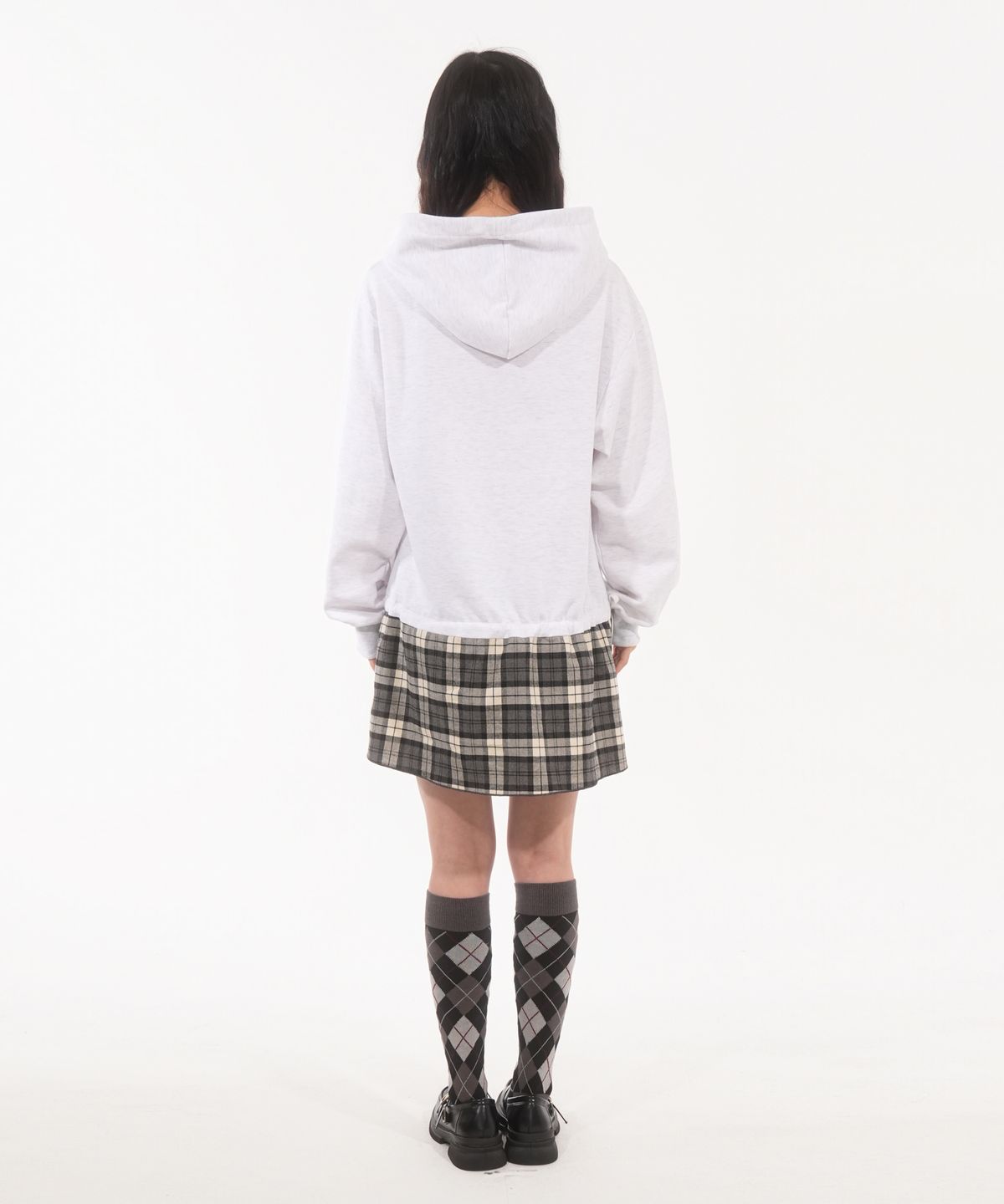 판영(FANYOUNG) 러빗 후드 체크 드레스 화이트 그레이