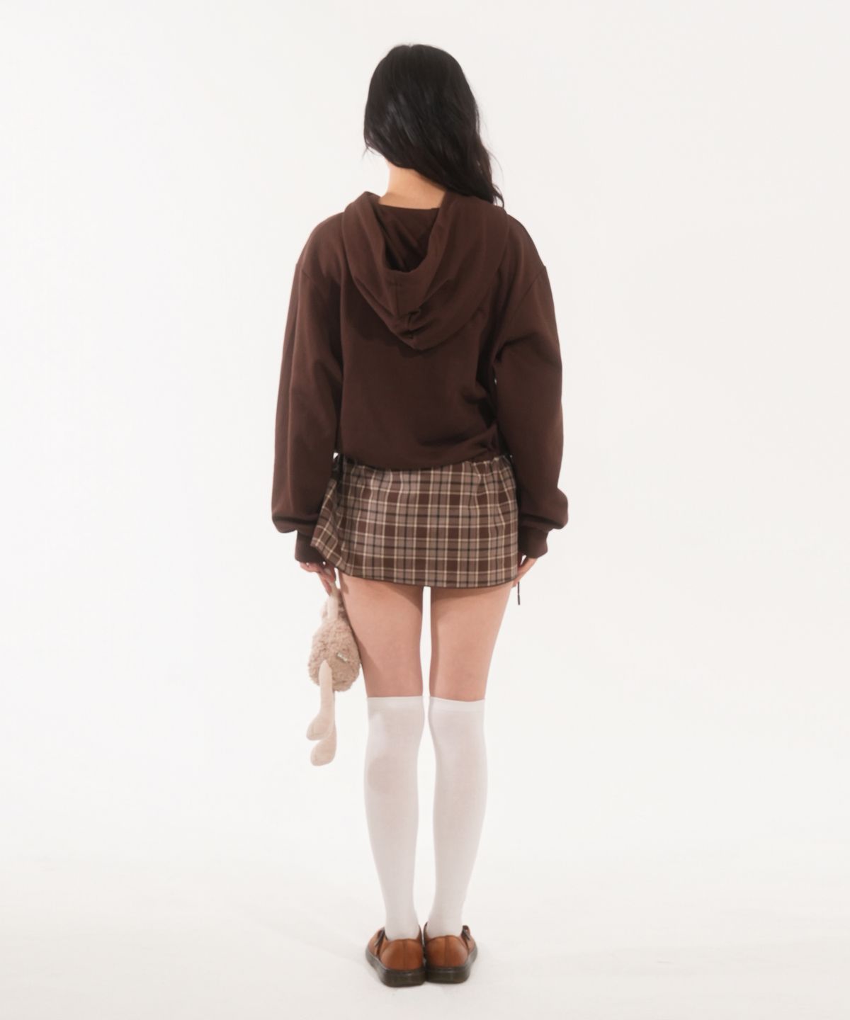 판영(FANYOUNG) 러빗 후드 체크 드레스 브라운