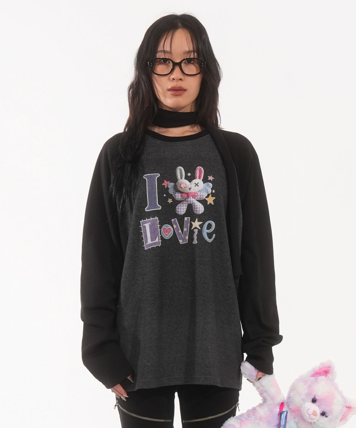 판영(FANYOUNG) 아이 러브 러비 라그란 티 차콜 블랙