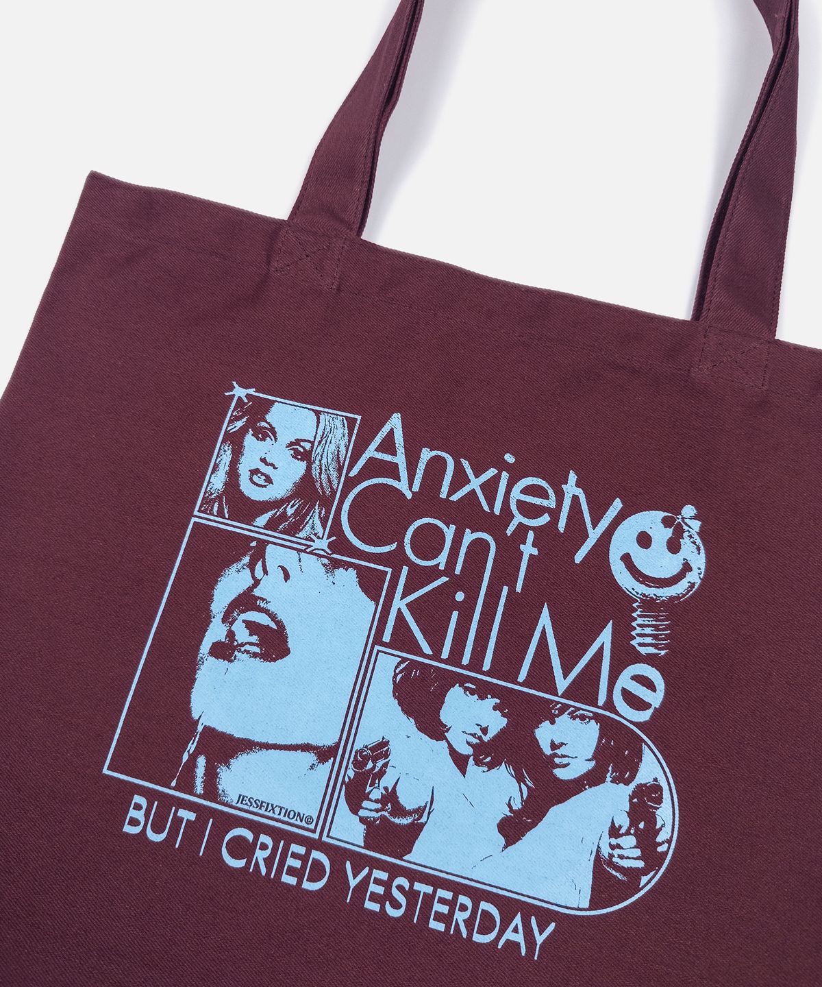 제스픽션(JESSFIXTION) ANXIETY CANT KILL ME TOTE BAG (BURGUNDY)