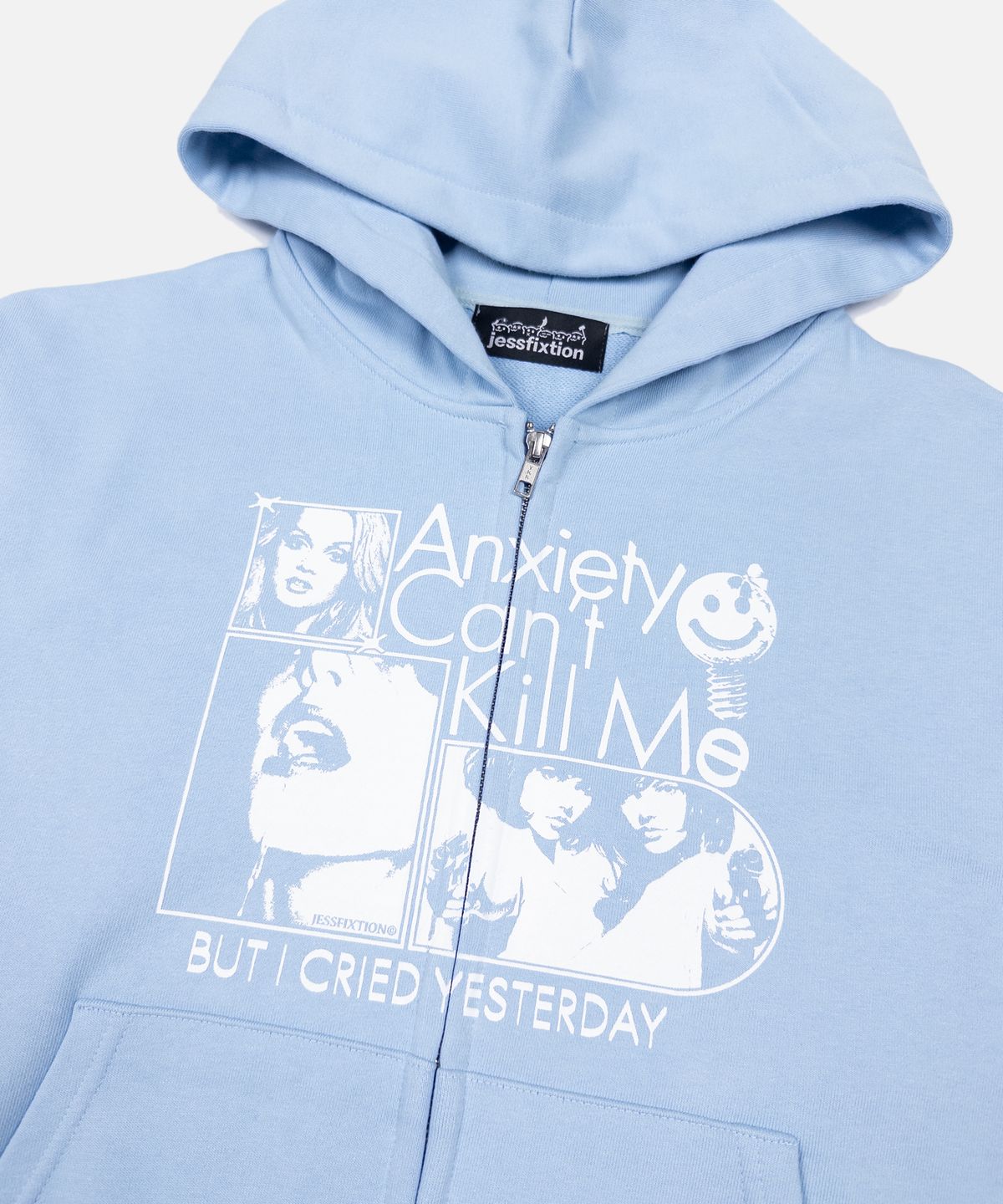 제스픽션(JESSFIXTION) ANXIETY CANT KILL ME HOOD ZIP-UP (SKY BLUE)
