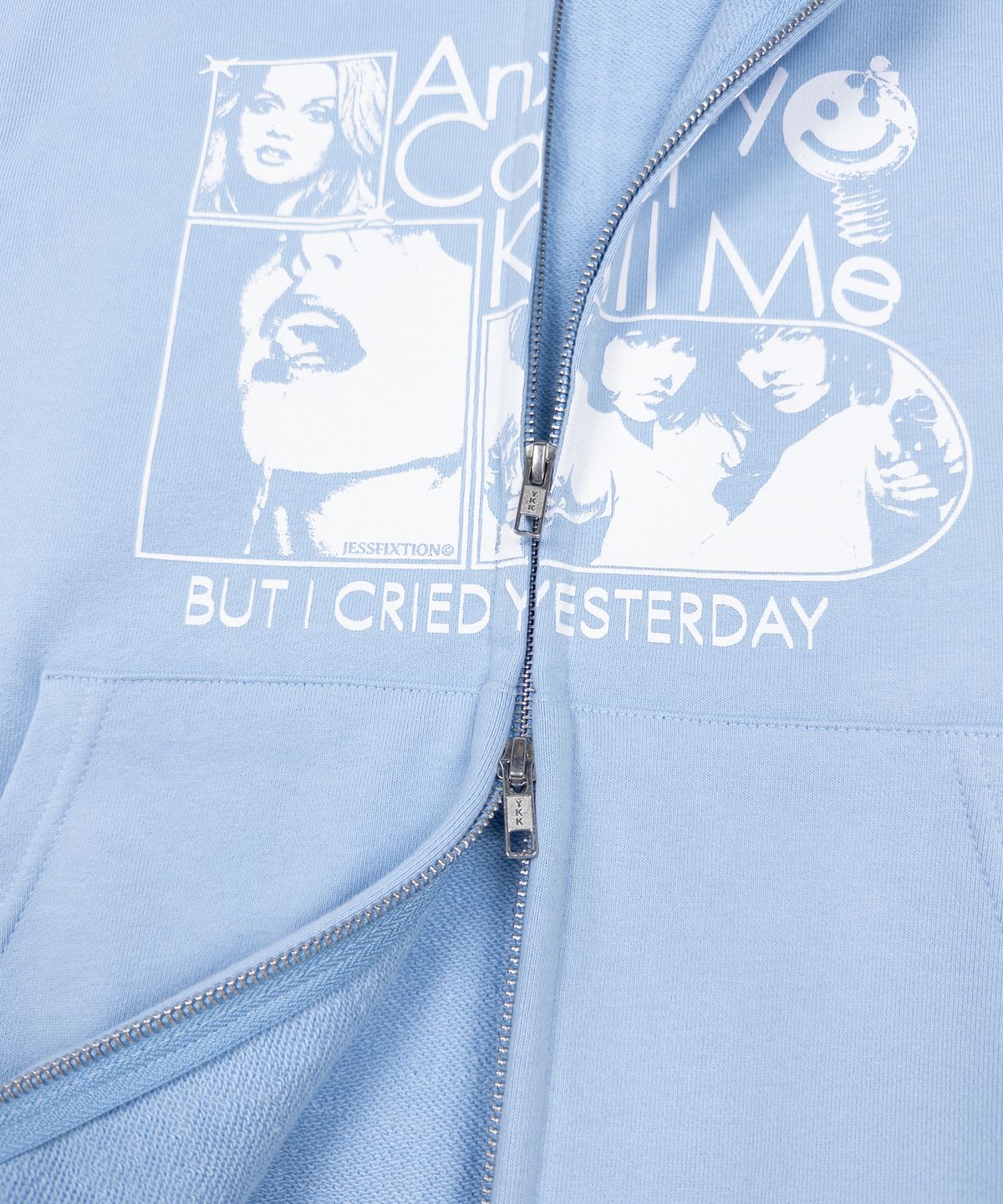 제스픽션(JESSFIXTION) ANXIETY CANT KILL ME HOOD ZIP-UP (SKY BLUE)